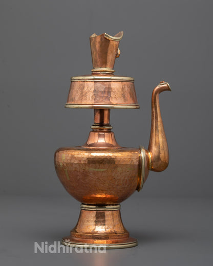 Close-up of detailed copper craftsmanship on the Chegumba