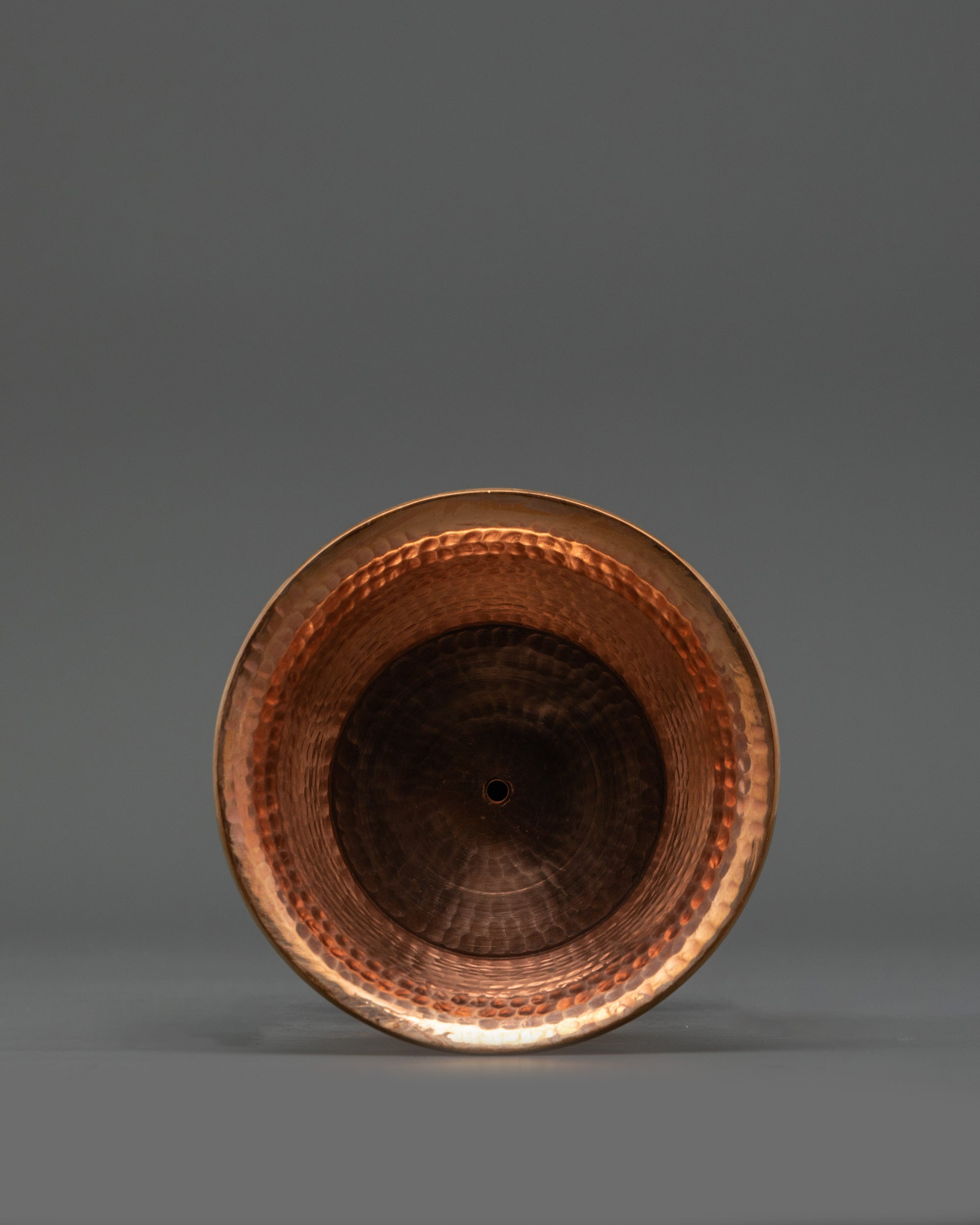 Close-up of engraved floral patterns on Copper Brass Gilded Butter Lamp Nepal