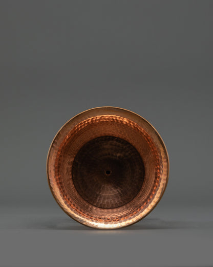 Close-up of engraved floral patterns on Copper Brass Gilded Butter Lamp Nepal