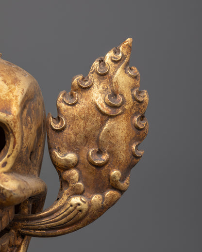 Close-up of intricate carvings on handcrafted Himalayan Citipati skull