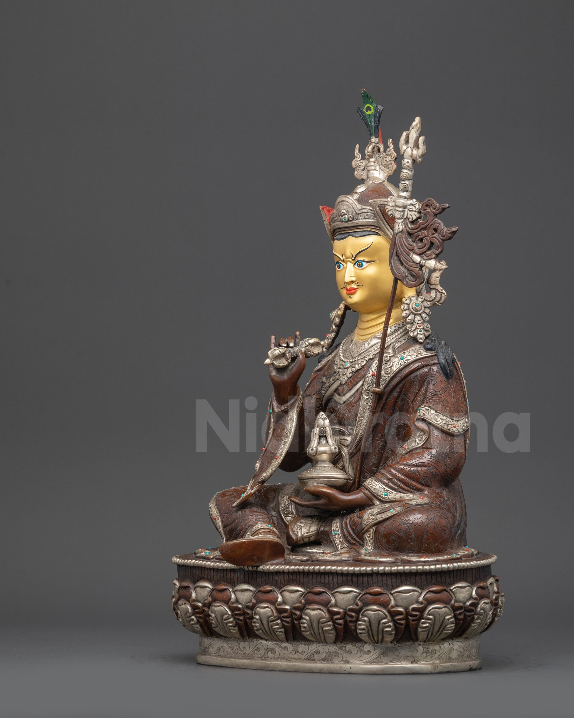 Close-up side detail of Tsokye Dorje statue showing intricate Newari craftsmanship