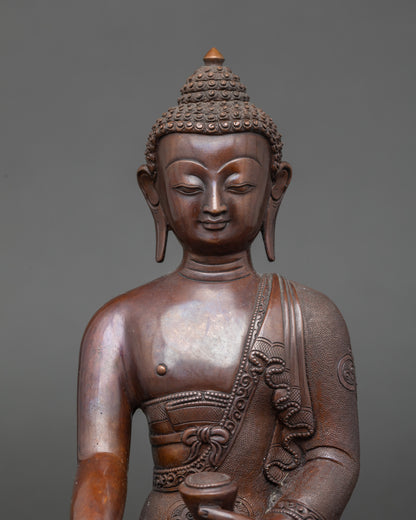Close-up view of Shakyamuni Buddha face, serene expression, meditation and mindfulness statue