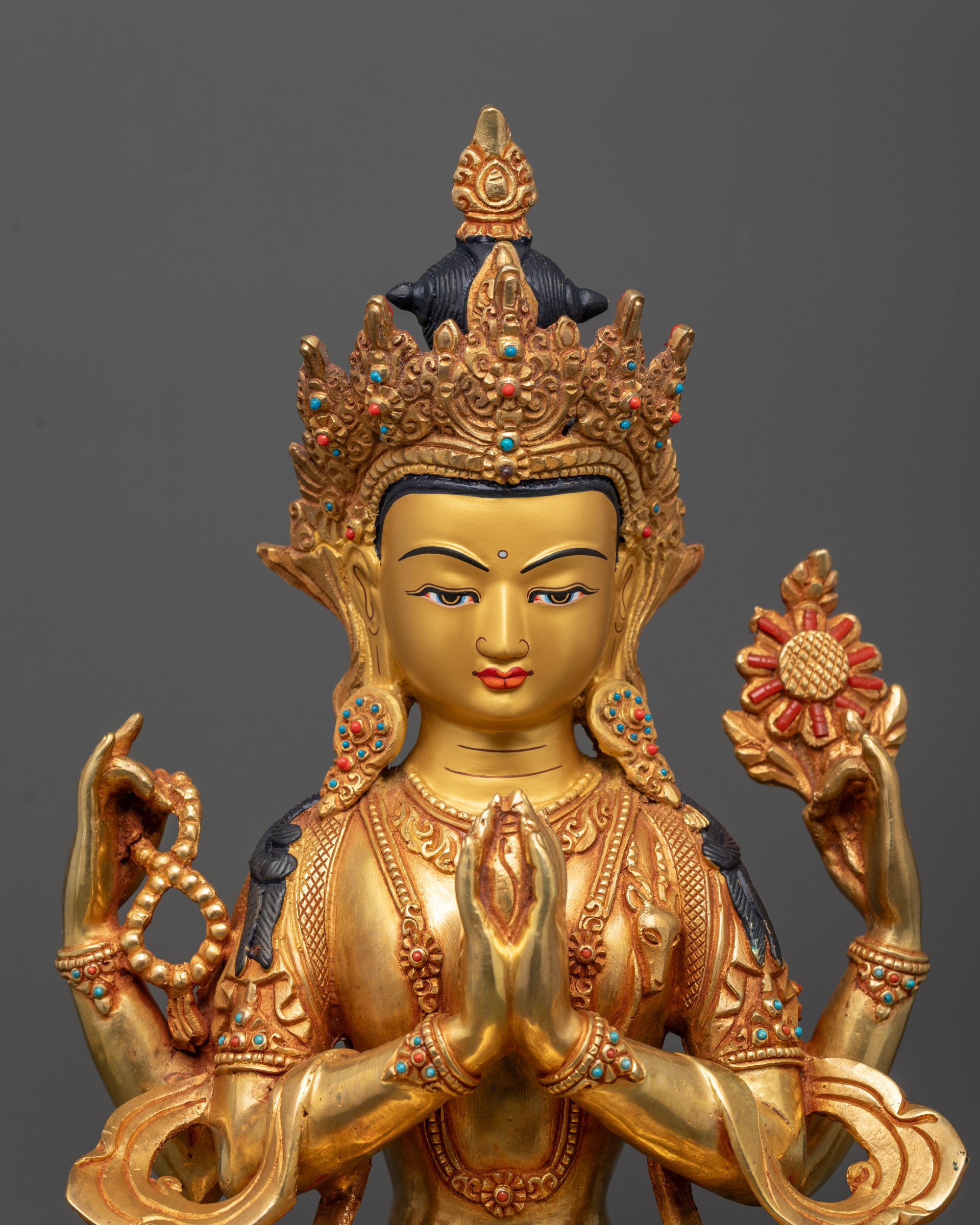 Close Sacred Chenrezig Statue with serene expression 