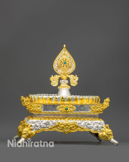 Close up 8" Tibetan Mandala concentric rings with auspicious symbols for altar offerings