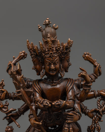 Close up Chakrasamvara head showing third eye and intricate carvings