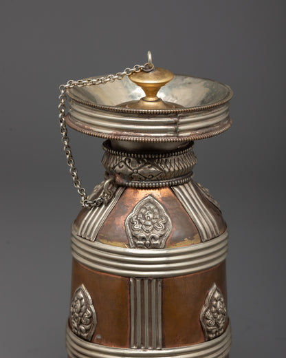 Close up Copper and Silver-Plated Theki Handmade in Nepal