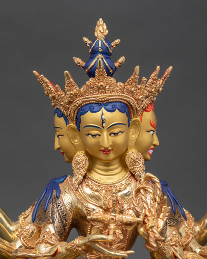 Close up Dakini Namgyalma holding vishva dorje and sacred vase | handcrafted Nepalese art