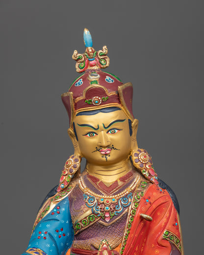 Close up Guru Rinpoche vajra skull cup khatvanga staff hand-painted details