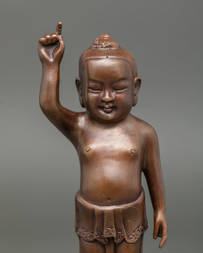 Close up Littel Buddha sculpture handcrafted in Nepal with oxidized finish 