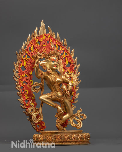 Close up Machig Labdron Statue showing semi-wrathful expression and intricate robes
