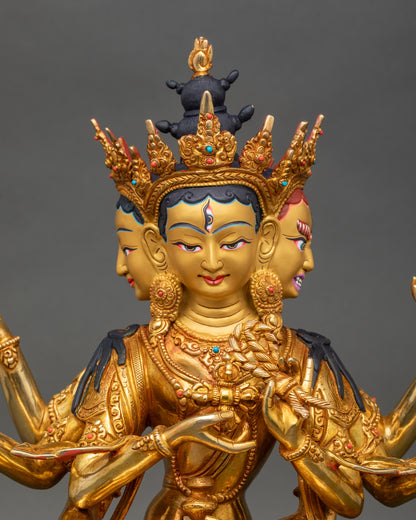 Close up Namgyalma face with gemstone ornaments and serene expression