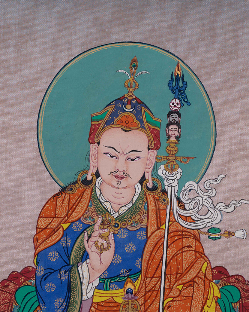Close up Tsokye Dorje Thangka Print with vajra and skullcup detail on canvas