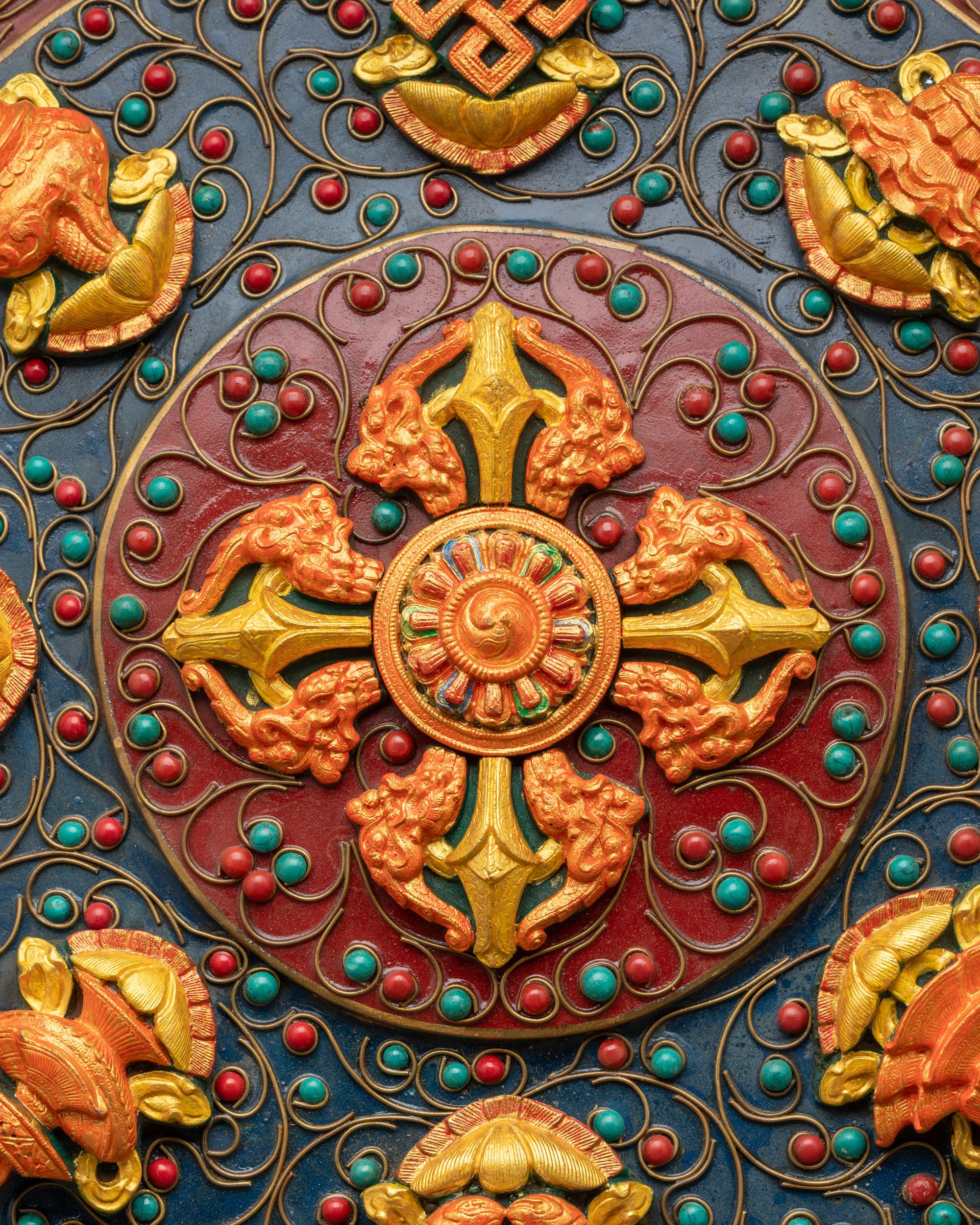 Close up Vishva Vajra Double Dorje symbol at Mandala center