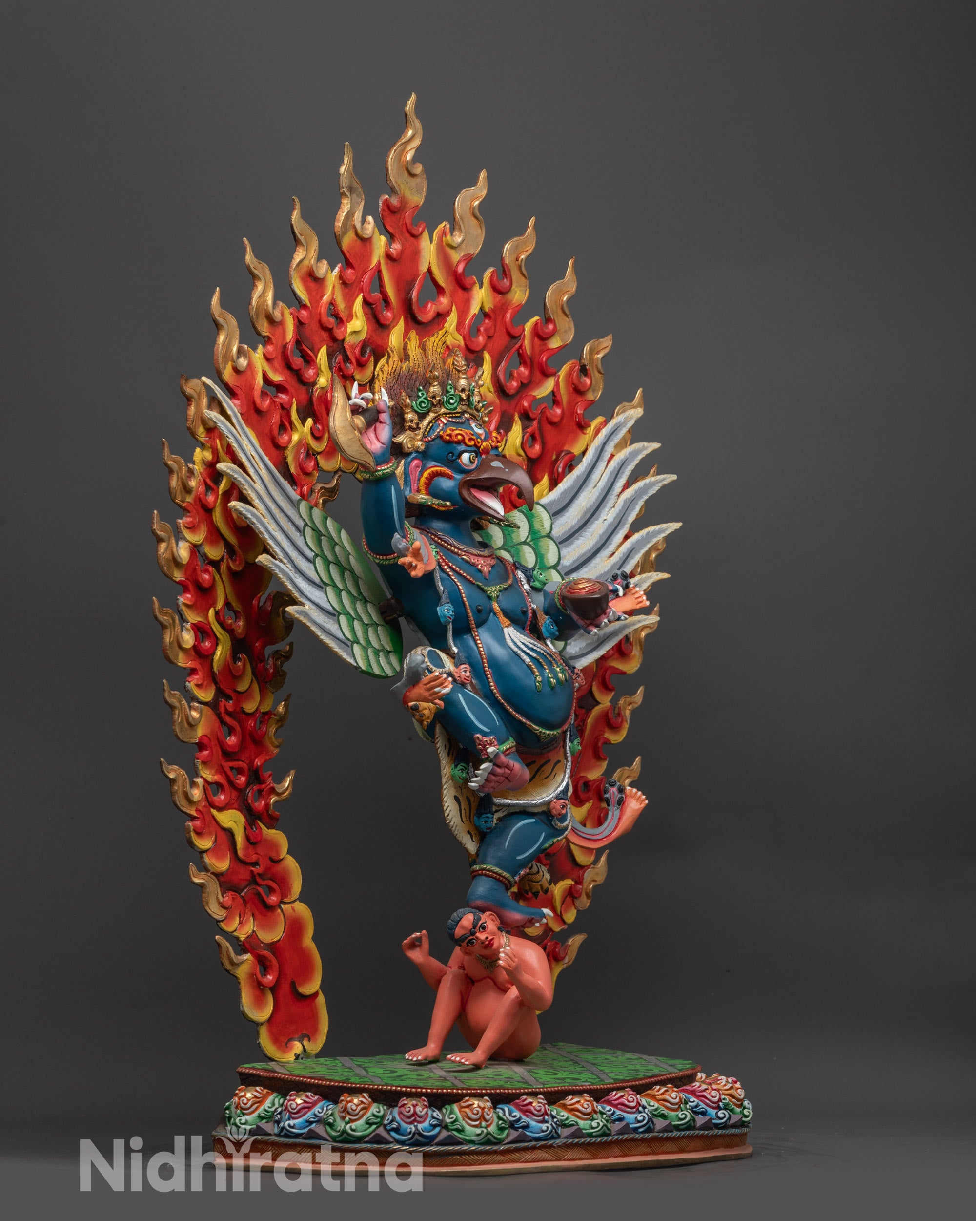 Close up of Garuda Statue showing Kartika Knife, skull cup, and intricate jewellery details