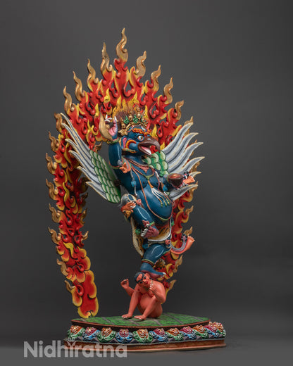 Close up of Garuda Statue showing Kartika Knife, skull cup, and intricate jewellery details