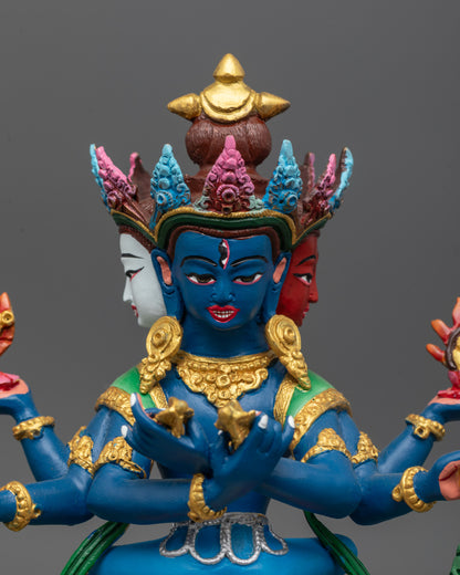 Close up of Guhyasamaja Consort Statue highlighting sacred objects and flowing robe details