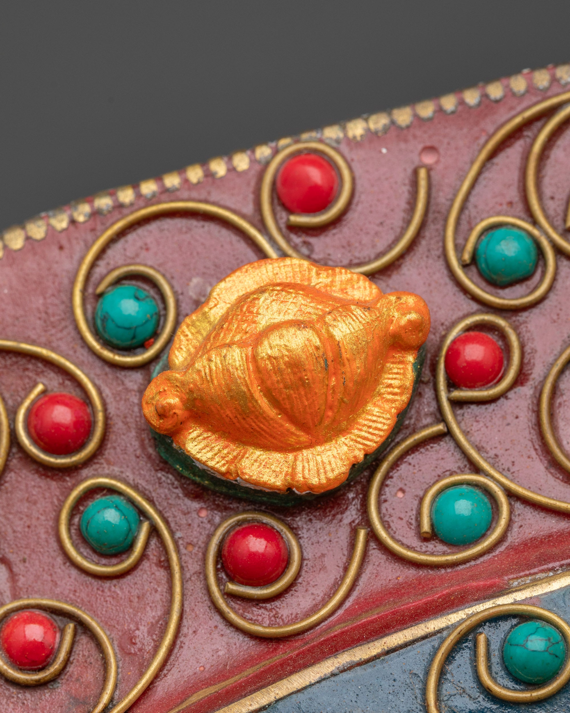 Close up of Lotus symbol showing purity on the Circular Kalachakra Mandala Wall Art