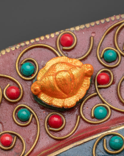 Close up of Lotus symbol showing purity on the Circular Kalachakra Mandala Wall Art