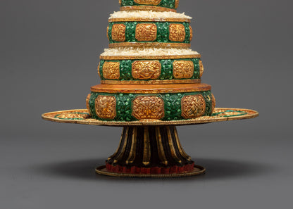 Close up of Tibetan Mandala rings filled with grains and jewels