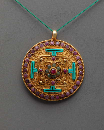 Close up of detailed filigree design on Mandala Locket handcrafted by Nepalese artisans