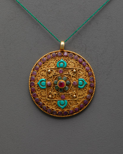 Close up of intricate filigree design on Mandala Locket pendant handcrafted in Nepal