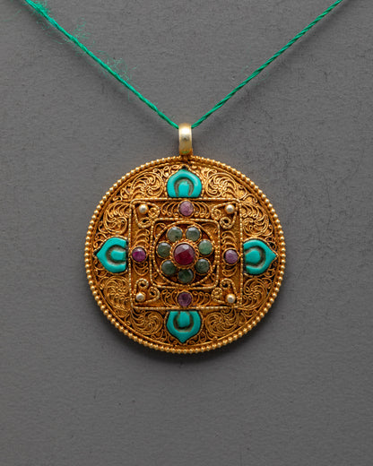 Close up of intricate filigree design on Mandala Pendant handcrafted by Nepal artisans
