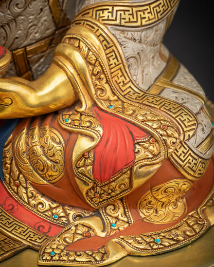 Close up of semi-precious stones embedded in Guru Padmasambhava ornaments