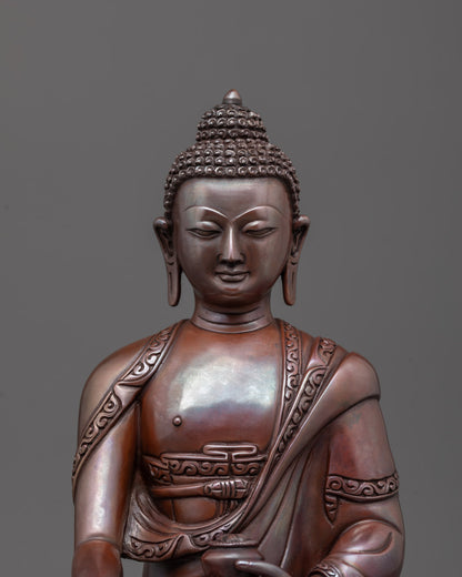 Closeup of Sage of Shakyas Buddha face with rich acrylic colors and patra bowl