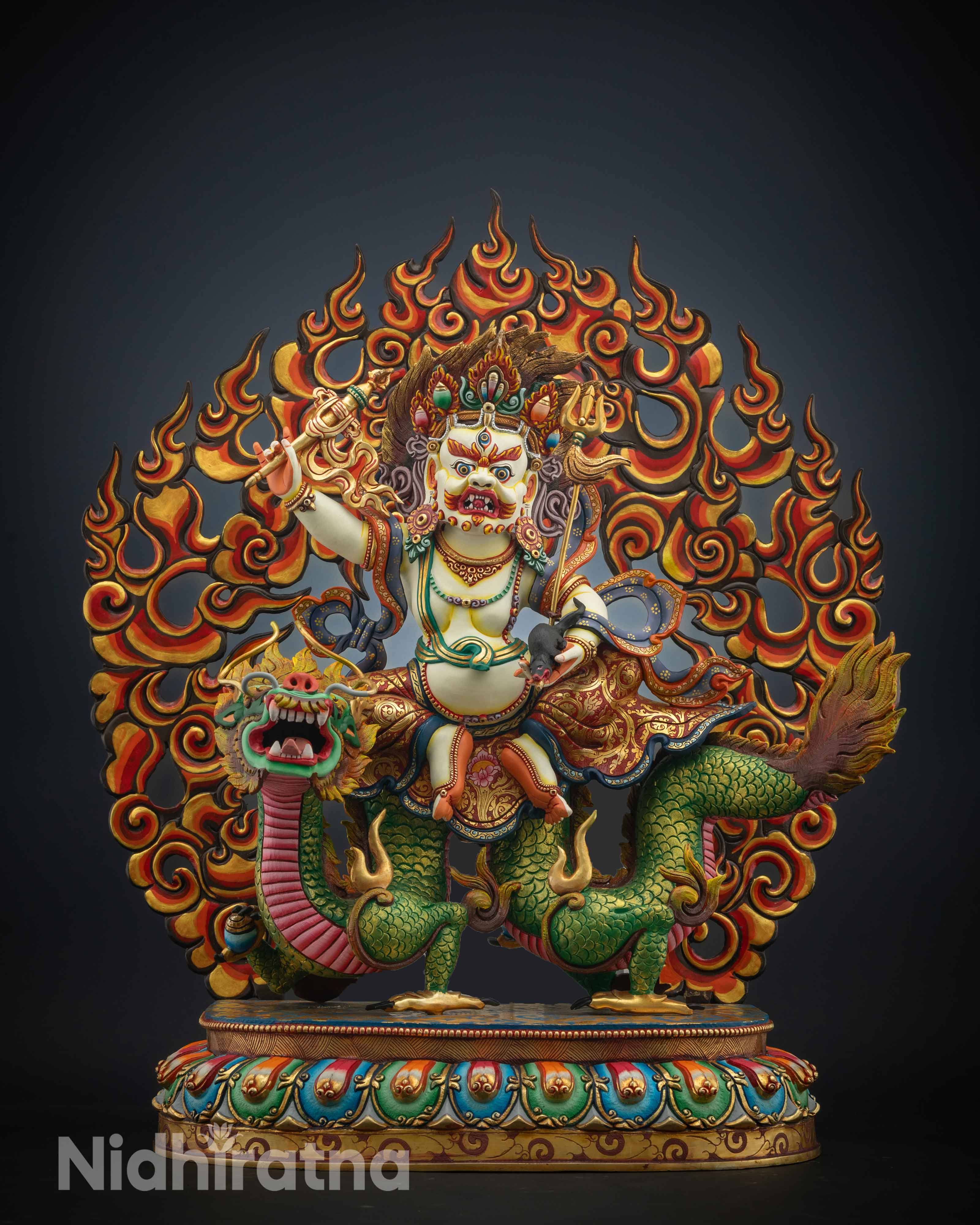 Collection of White Dzambhala statues – traditional Buddhist wealth deity sculptures, handcrafted Himalayan art for meditation