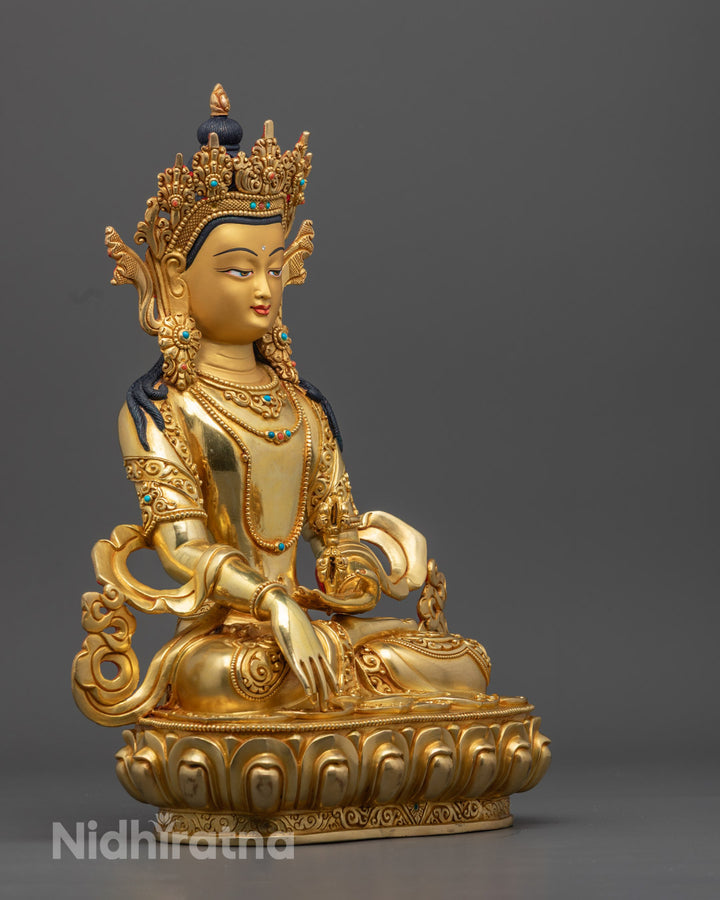 Hand-Carved Mitrugpa Statue | 24K Gold Gilded Copper from Nepal