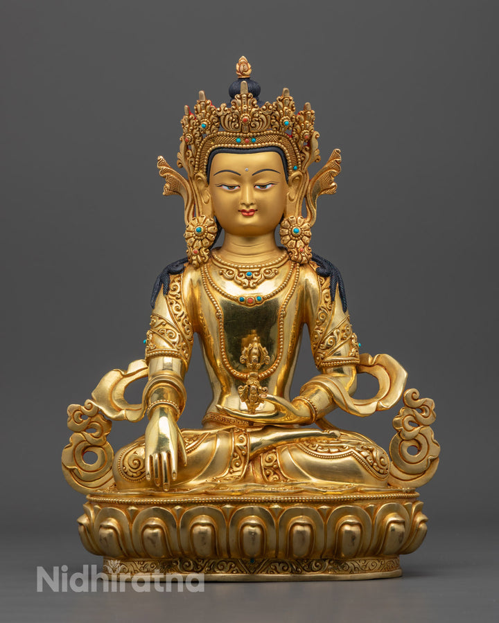 Hand-Carved Mitrugpa Statue | 24K Gold Gilded Copper from Nepal