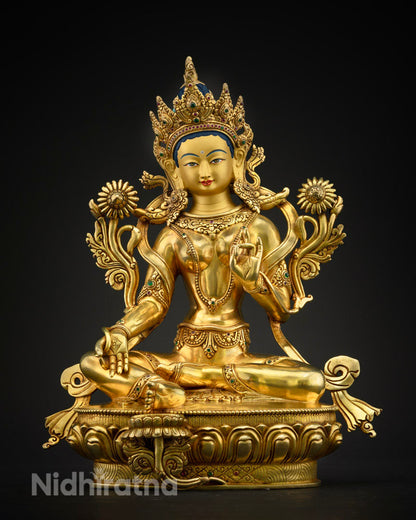 13.8" Green Tara Goddess Statue | Tara Buddha Statue