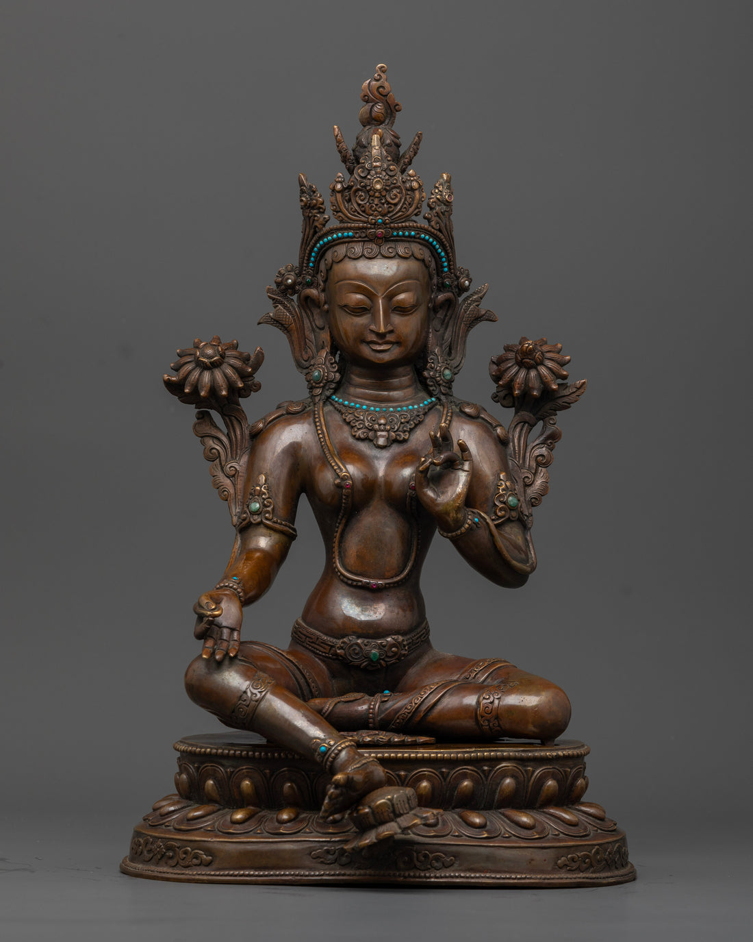 Oxidized Goddess Green Tara Statue : Divine Protector