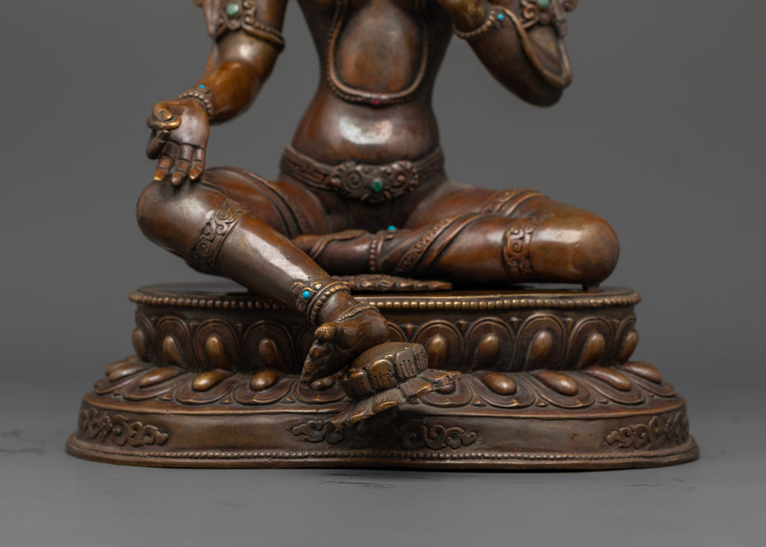 Oxidized Goddess Green Tara Statue : Divine Protector