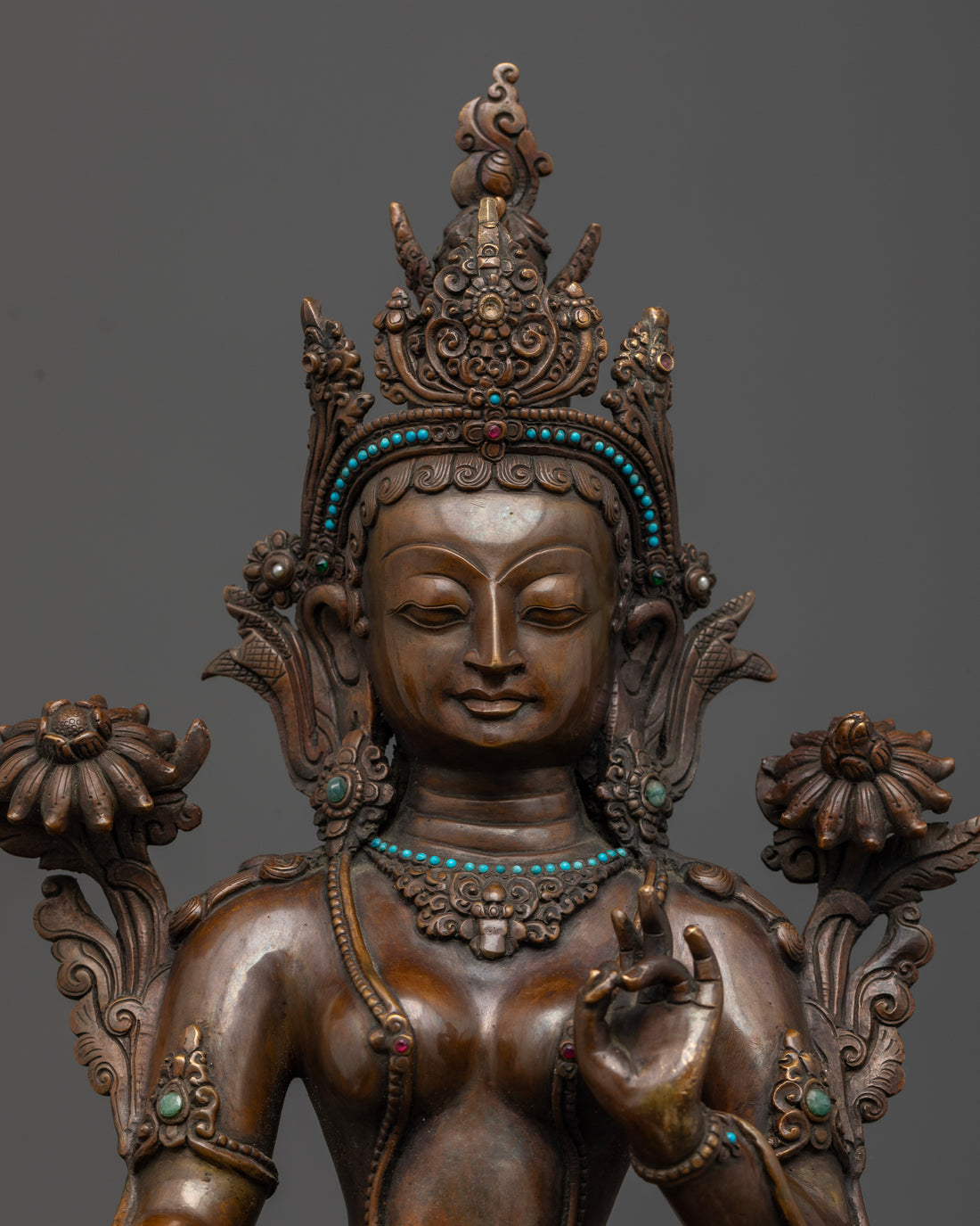 Oxidized Goddess Green Tara Statue : Divine Protector