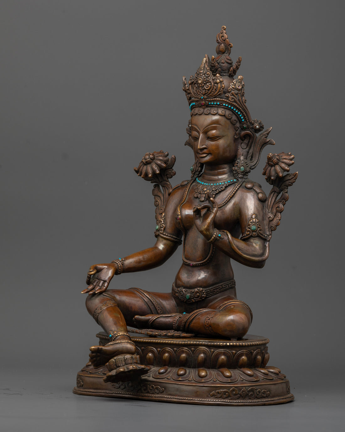 Oxidized Goddess Green Tara Statue : Divine Protector