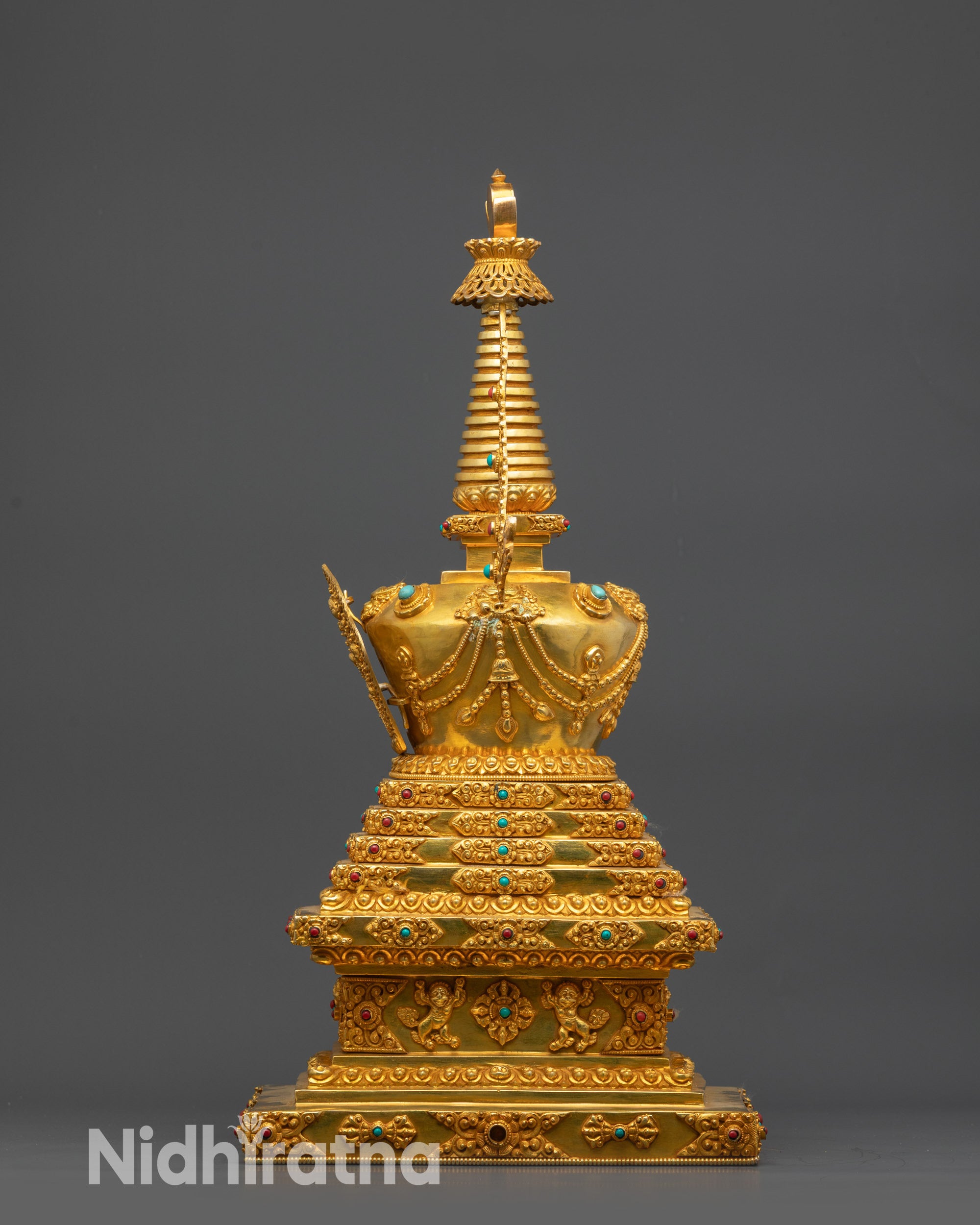 Copper Base Gold Plated Tibetan Stupa for Home and Meditation Space
