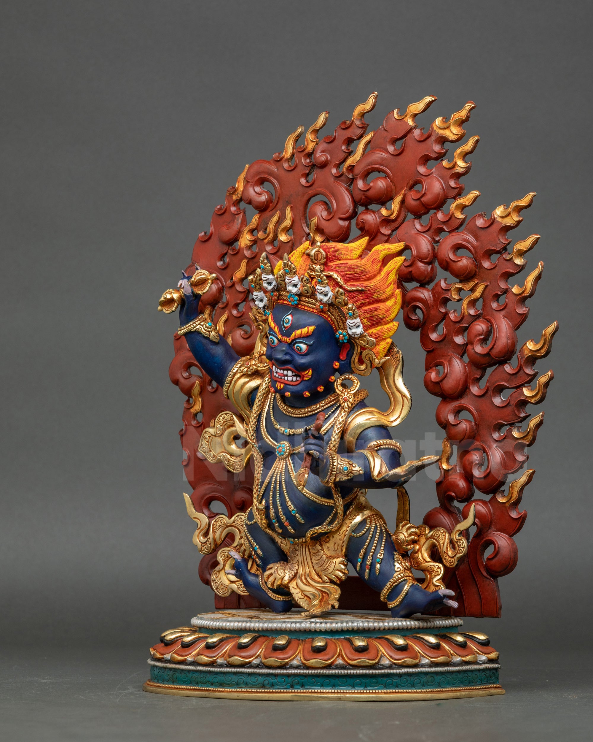 Copper Chagna Dorje Vajrapani statue handcrafted in Nepal for rituals and meditation.