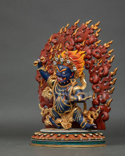 Copper Chagna Dorje Vajrapani statue handcrafted in Nepal for rituals and meditation.