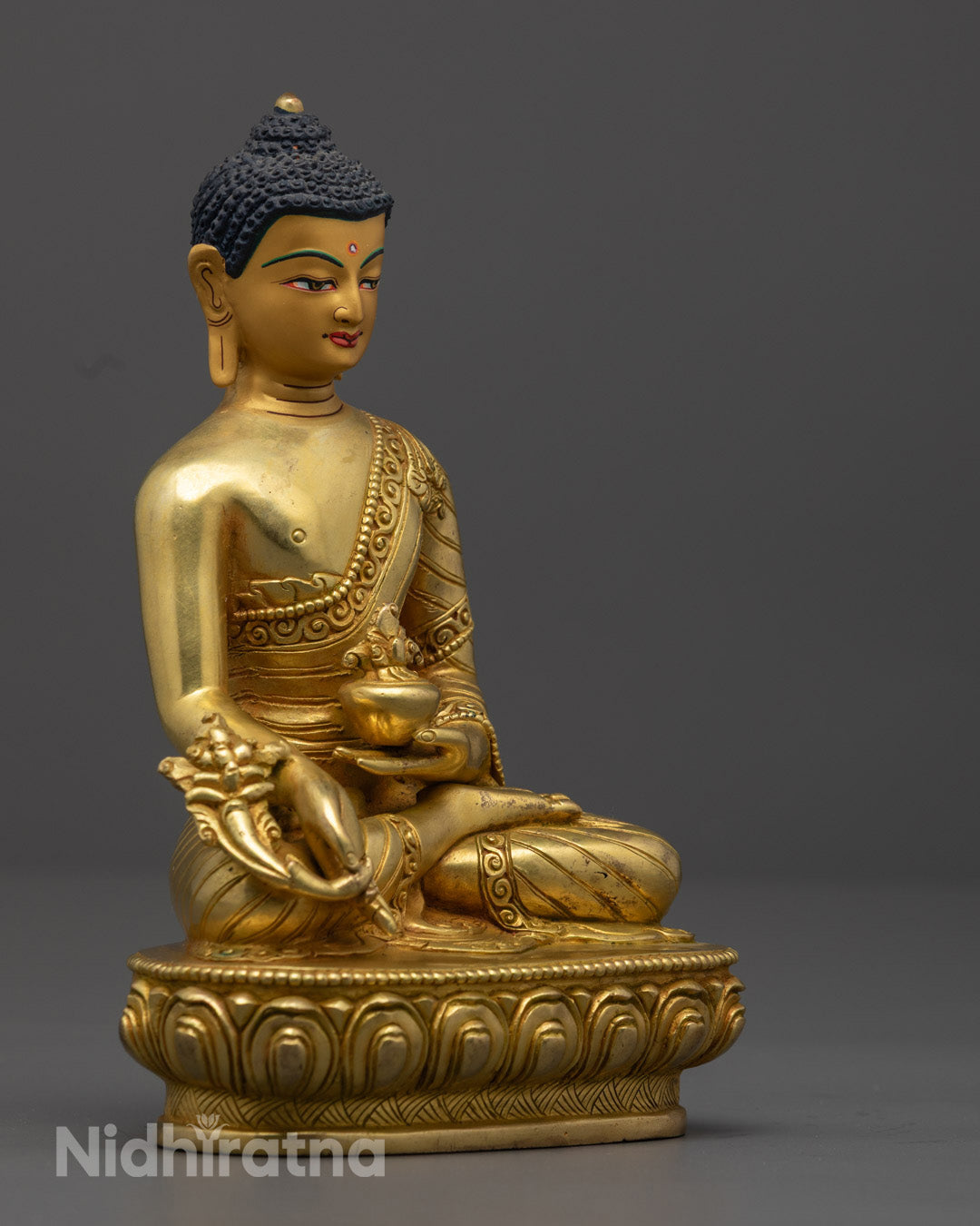 Copper Medicine Buddha Statue on Lotus Throne for Meditation and Sacred Spaces