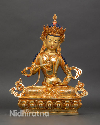 Copper Vajrasattva statue with gold fire-gilding and 24K gold-painted face for meditation