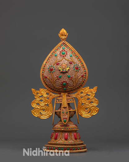 Copper and Gold-Plated Wheel of Dharma Filigree Artwork from Nepal