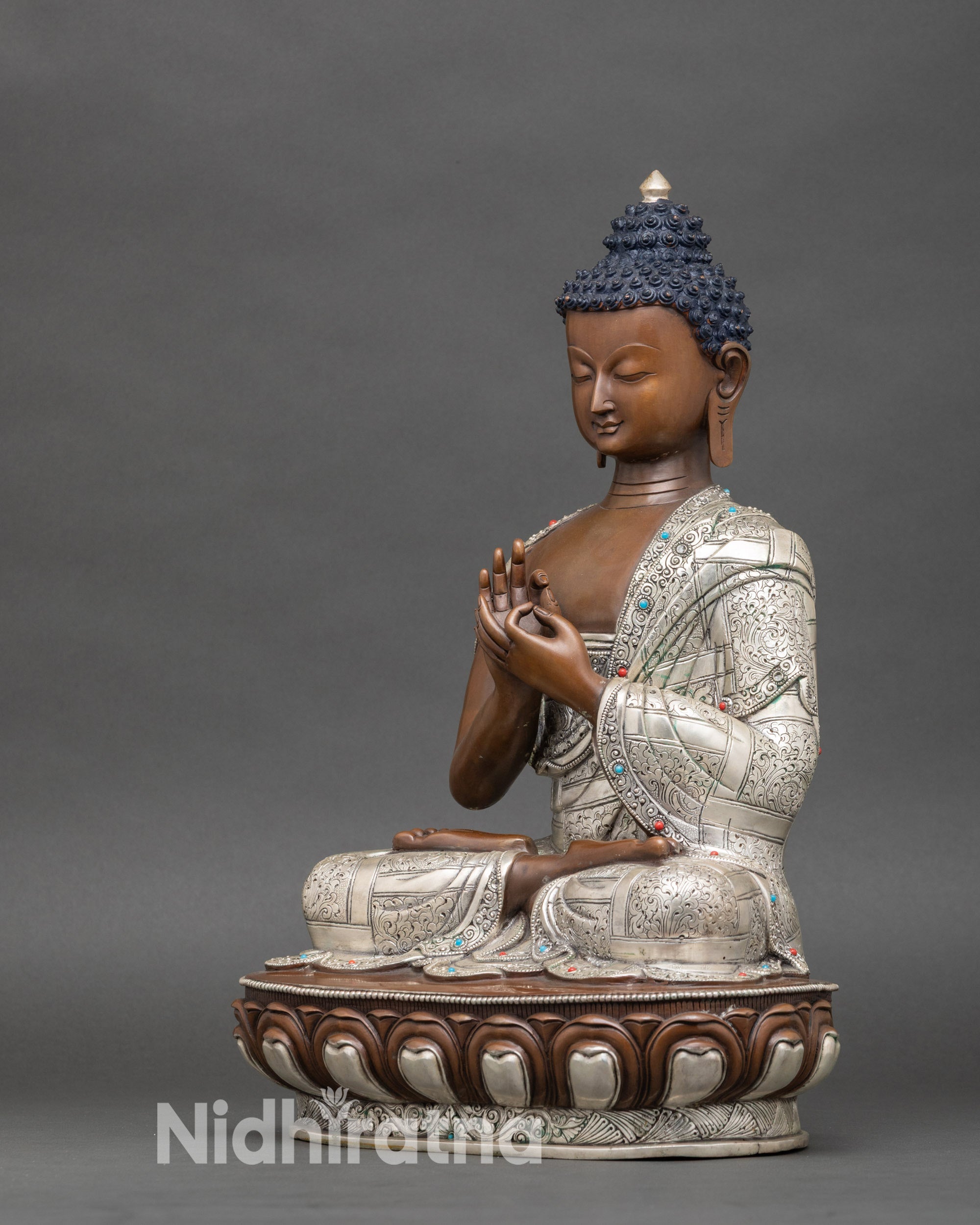 Cosmic Vairocana Buddha figurine, handmade lost wax copper Buddhist statue from Patan Nepal