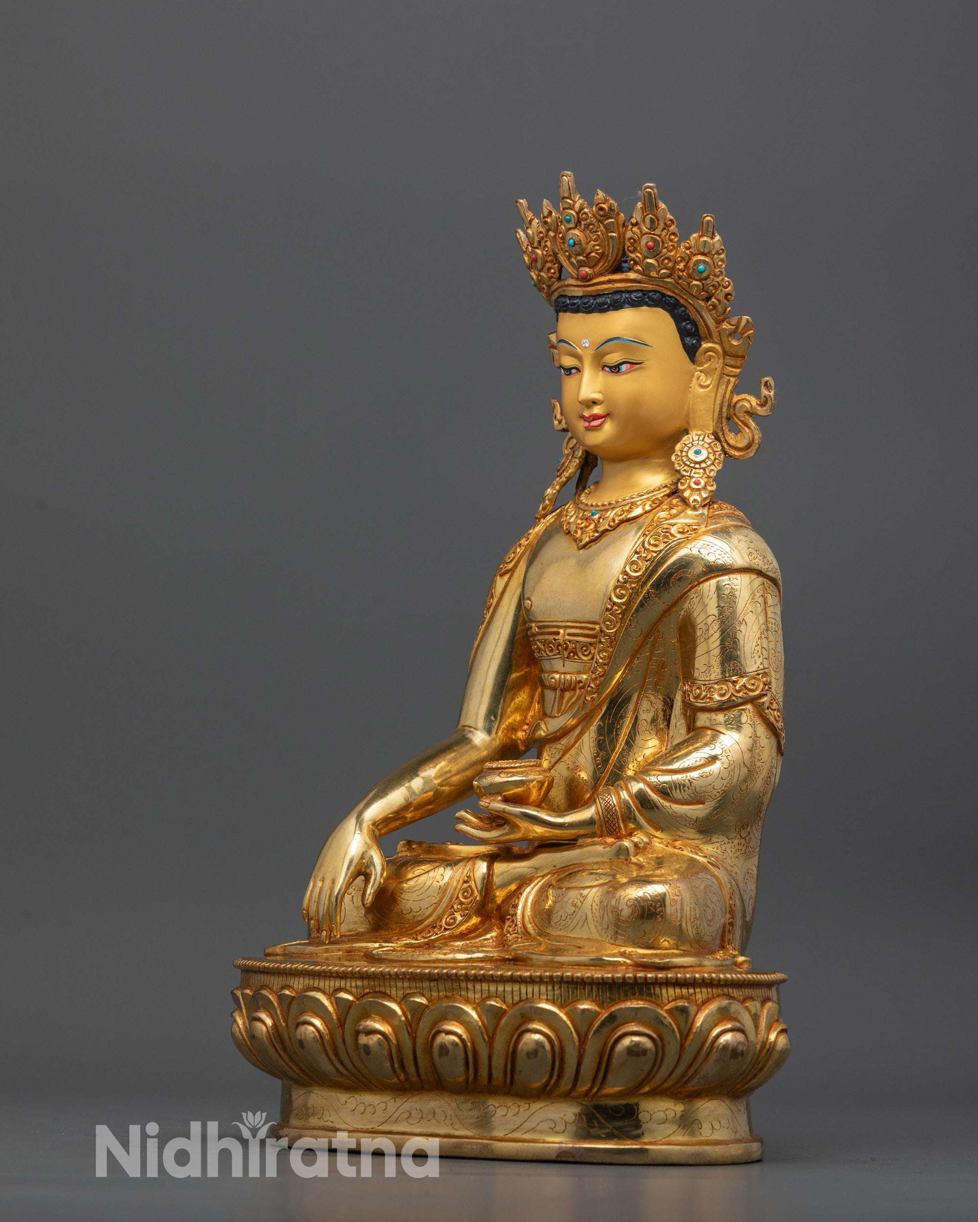 Crowned Shakyamuni Buddha Statue | Nepalese Lost Wax Art