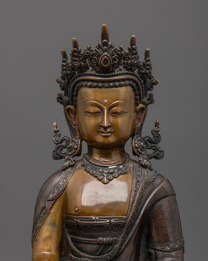 Oxidized Crowned Shakyamuni Buddha Statue | Traditional Tibetan Art