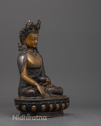 Oxidized Crowned Shakyamuni Buddha Statue | Traditional Tibetan Art