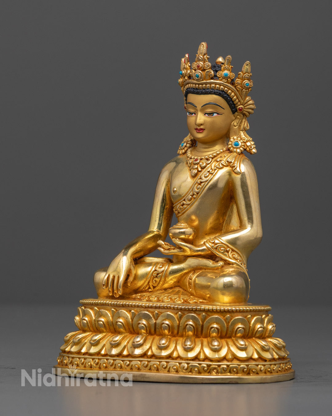 Crowned Shakyamuni Buddha Statue | Hand-Carved Tibetan Buddhist