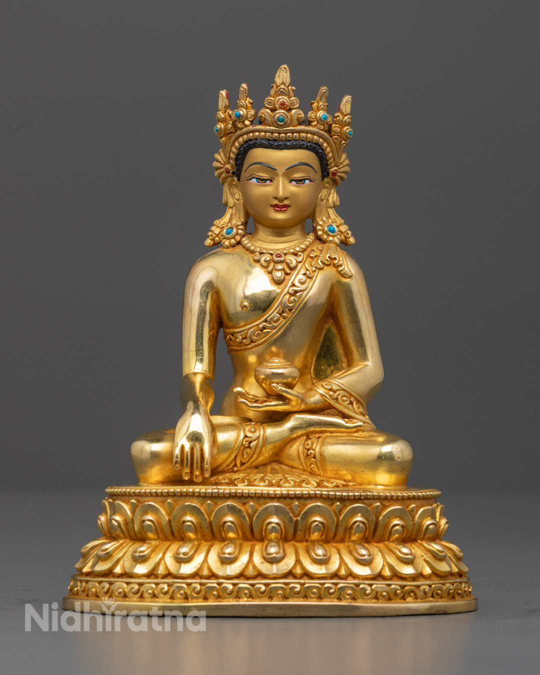 Crowned Shakyamuni Buddha Statue | Hand-Carved Tibetan Buddhist