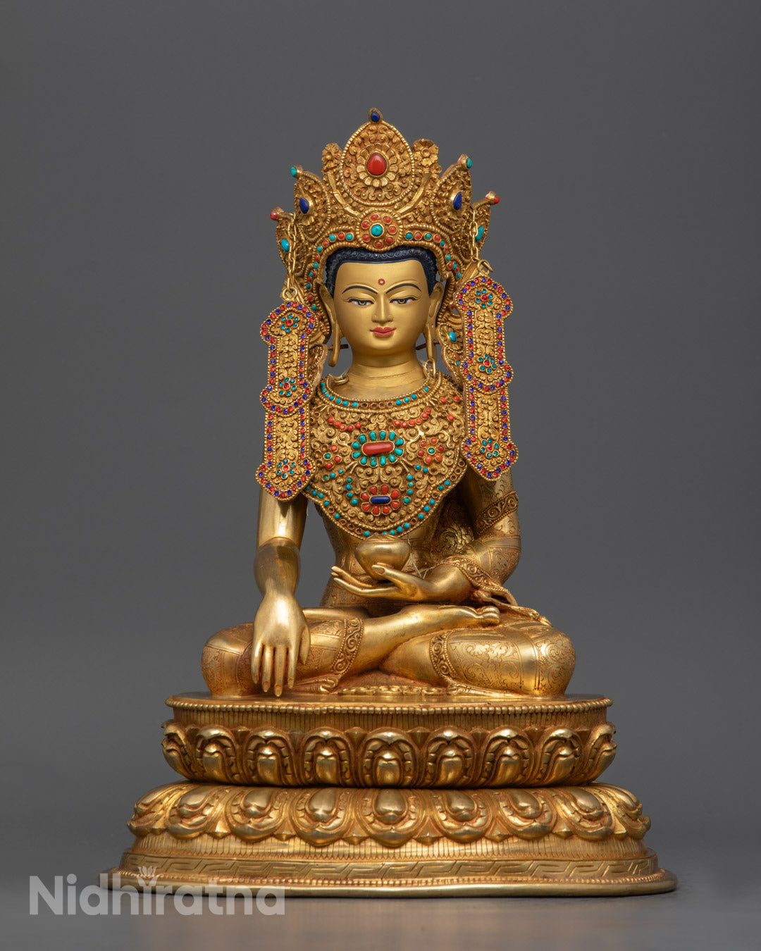 Crowned Shakyamuni Buddha Statue | Traditional Nepalese Buddhist Art
