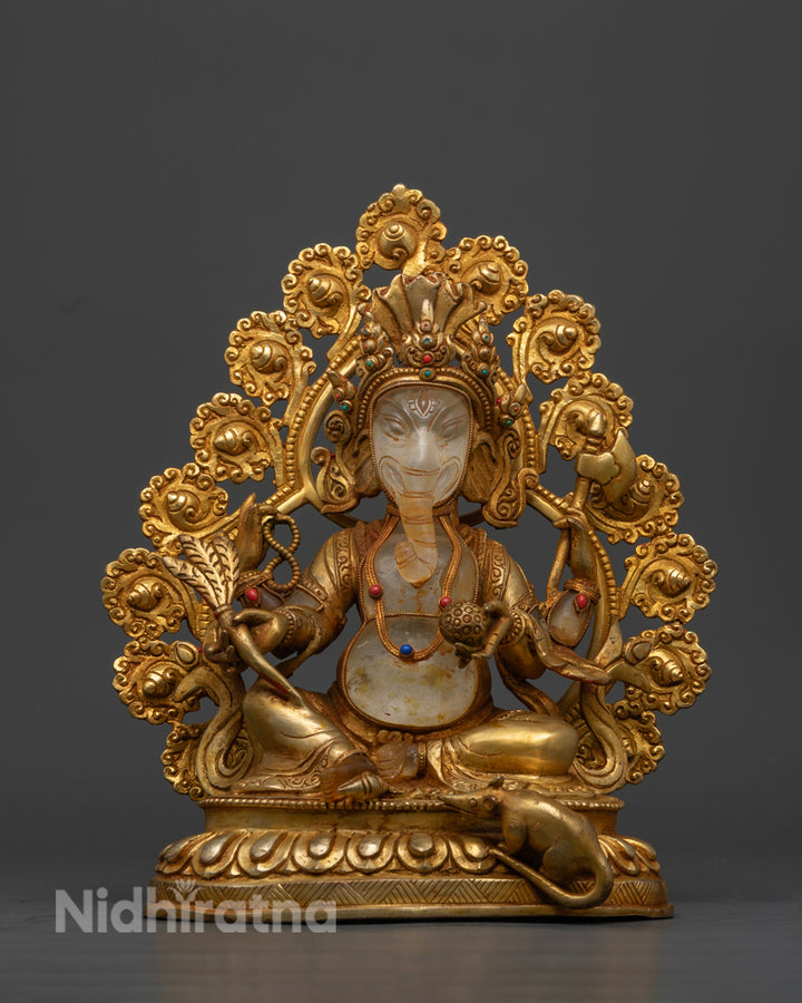 Crystal Ganesh Statue | Adorned with semi-precious stones | 